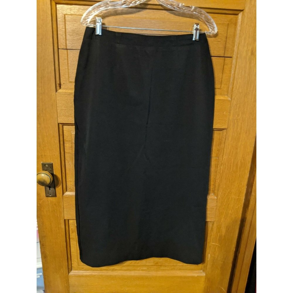 Vintage Studio C Women Size 10 Black Long Skirt Slit Zip Stretch Modest